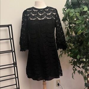 Milly of New York Black Lace Long Sleeve Dress